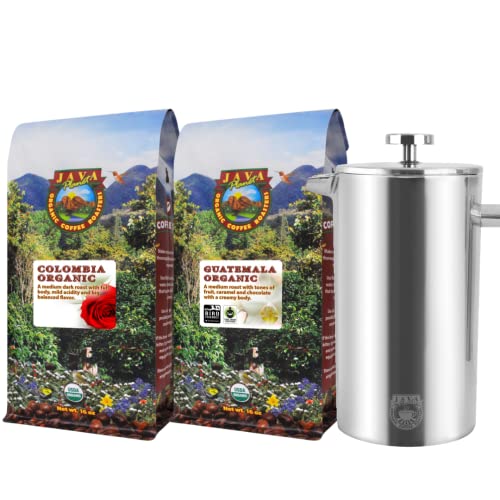 Coffee Gift Set-2 Low Acid Coffees And Stainless Steel French Press #TOP15