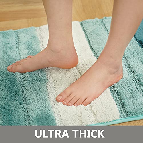 Mornite Extra Thick Striped Bath Rugs For Bathroom Entry Indoor Bedroom Kitchen Area, Non Slip Soft Plush Microfiber Mats Rug Blue Aqua White, 20" X 32" Inches #TOP2