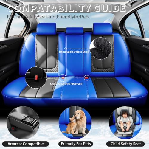 Image of Fit Outback Car Seat Covers Compatible with Subaru Outback 2010-2025 2026 - Premium Breathable Leather,Airbag Compatible,Waterproof All-Weather Seat Cushion Protector, Full Set Blue&Black