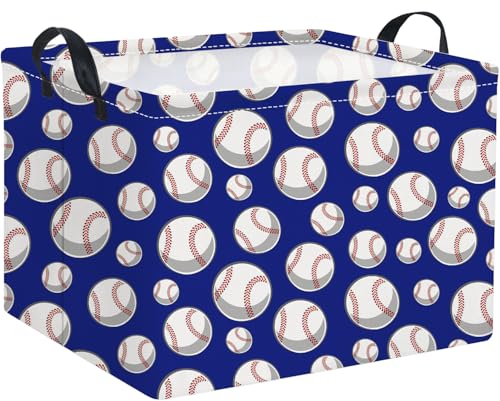 Image of HIYAGON Rectangular Baseball Toy Storage Bin Organizer Box - Kids Gift Basket (Blue Baseball)