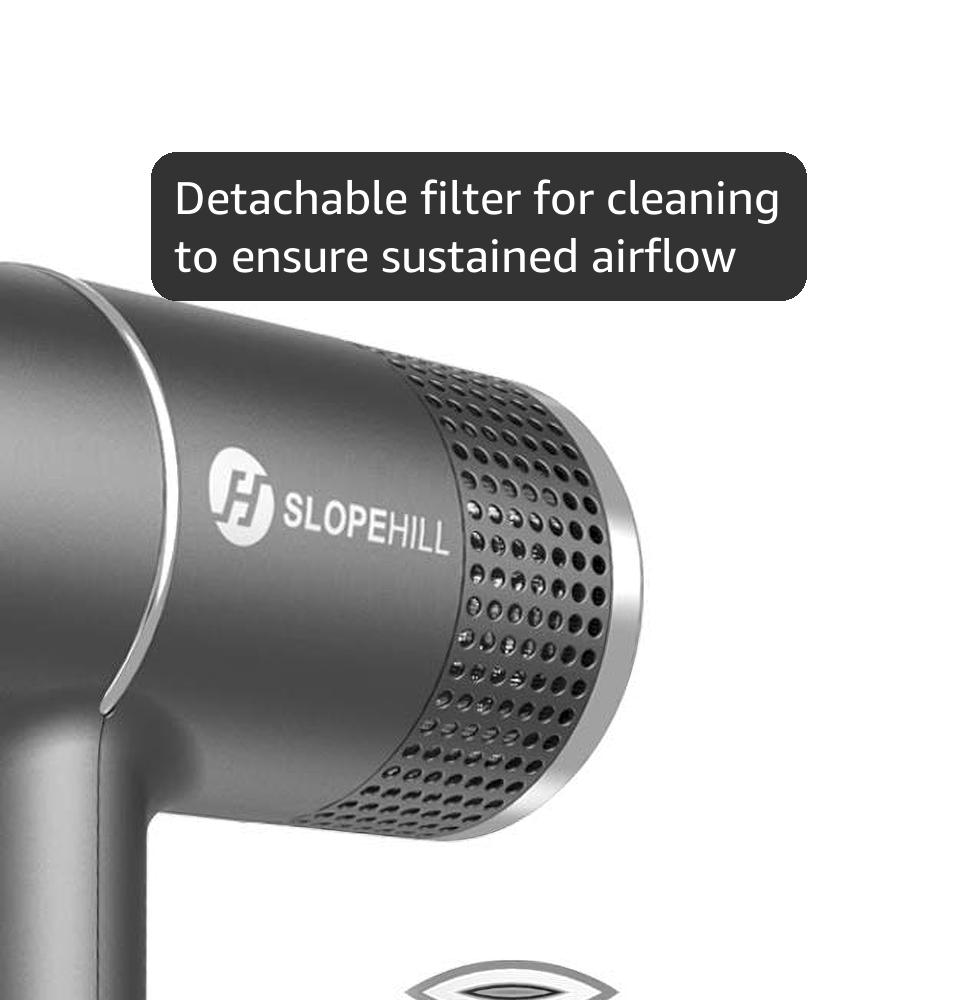 slopehill Hair Dryer with Unique Brushless Motor | Intelligent Fault Diagnosis | Innovative Microfilter | Oxy Active Technology | Led Display (Grey)