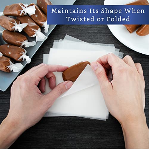 Wax Paper Candy Wrappers for Caramels (300 Pcs 5x5 in) - Wax Paper Sheets for Candy - Caramel Wrappers Nonstick - Pre Cut Parchment Squares - Taffy Wrappers - Hamburger Patty Squares