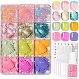 Beetles Press On ToeNails Kit - Glitz Spectrum | 288Pcs 12 Colors Short Square Press On Nails | 15 Sizes French Glossy Glitter With Nail Glue & Nail Tabs Stickers, Fake Nails Kit Art For Women