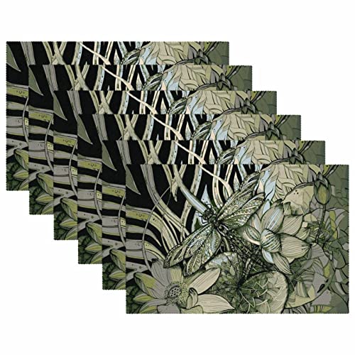 Set de table libellule 30x45cm antidérapant résistant chaleur lot de 6