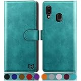 SUANPOT Etui Coque pour Samsung Galaxy A20E [RFID Blocage] [Magnétique Protection] Fentes pour Cartes Protection Etui Housse Premium en Cuir PU, Samsung A20E Etui Portefeuille Bleu Vert