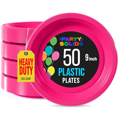 Exquisite Party Solids Cerise Plastic Plates For Party Supplies 9 Cerise Disposable Plates Heavy Duty 50 Pcs Plastic Dinnerware Sets Heavy Duty 350 GSM Disposable Dinnerware Set