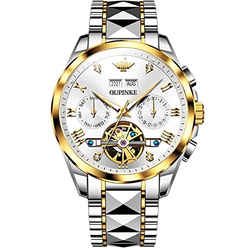 Image of OLEVS Mens Watches Skeleton Mechanical Black Watches for Men Wrist Watches Automatic Luxury Tungsten Steel Sapphire Crystal Waterproof Luminous Gold and Black