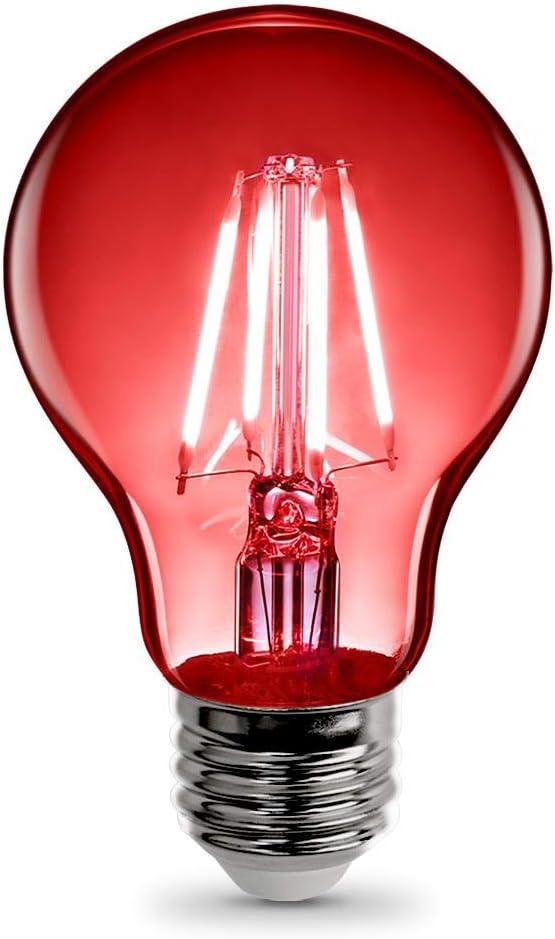 Modvera Red LED Light Bulb A19 3 Watt E26 Base 15,000 Hour Lifespan Clear Glass Lights Up Red