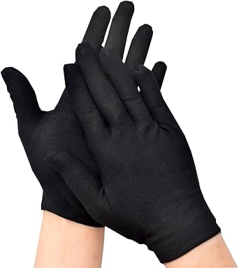 6 Pairs Black Pure Cotton Gloves Work For Coin Handling Jewelry Display Gloves Ceremonial Waiter Gloves For Women Men