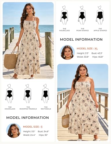 Image of GRACE KARIN Summer Dresses for Women 2026 Vacation,Smocked Floral Maxi Dress,Boho Beach Sundress with Pocket Fashion Clothing