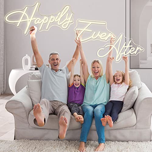 Image of Super Large Neon Sign Happily Ever After with Dimmer, Art Decorative Neon Lights for Bedroom, Wedding, Birthday, Home Wall Decor, Bachelorette Party (60.26 inchX12.52 inch)