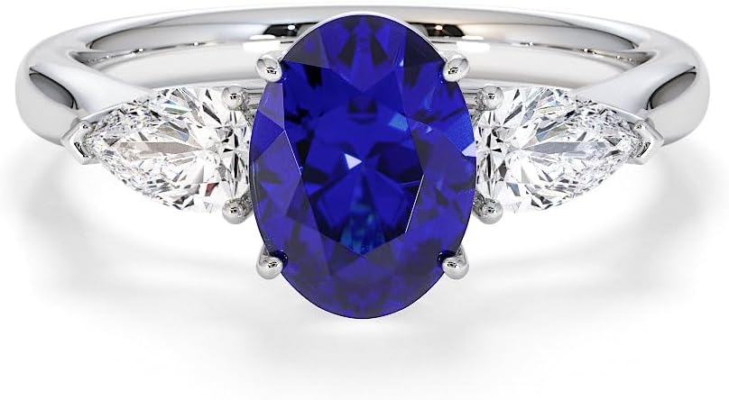 925 Sterling Silver Oval 1.00 Ctw Tanzanite Gemstone 3-Stone Women Engagement Ring – Designer Wedding Anniversary Rings