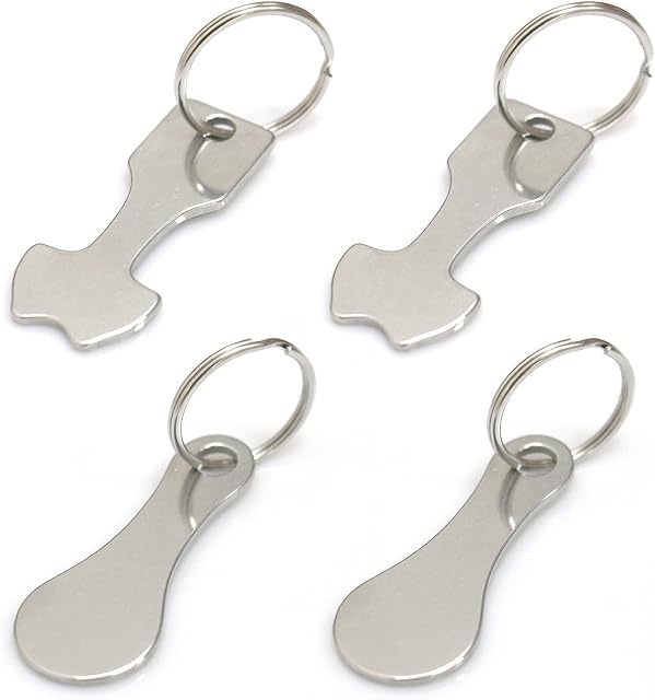 4 Pcs Stainless Steel Round Shaped Shopping Trolley Keychain Shopping Trolley Coins Trolley Tool Accessories