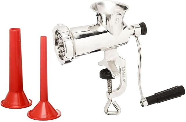 Tre Spade TC-8 INOX Stainless Steel Manual Meat Grinder Mincer with Sausage Making Accessories