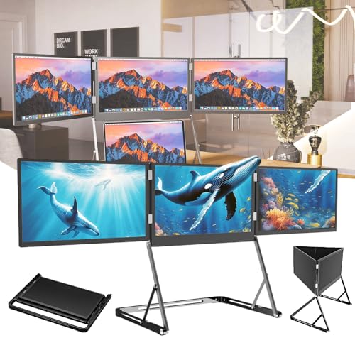 Image of 15.6 in Portable Laptop Screen Extender - 1080p FHD Tri-Fold Monitor, 360 Rotatable Stand, Adjustable Viewing Angles, Compatible with Window & macOS