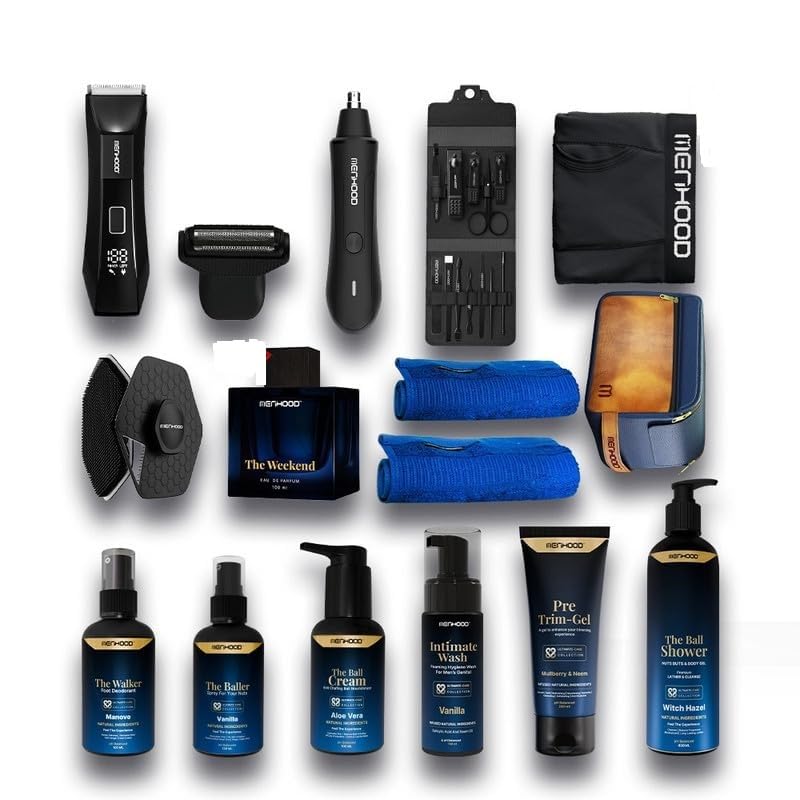 Image of Menhood Ballacious Pacakage 4.0-Trimmer 4.0,Baller,Pre Trim Gel,Nosar, Ball Shower,Ball Towel,Ball Cream,Travel Bag, Mancure Kit,Scoob,Walker,Intimate Wash, Perfume & Boxer Brief(L)