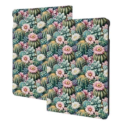 Étui pour iPad 10.2 Pouces 9e/8e/7e Génération avec Support Folio et Motif Cactus Fleurs