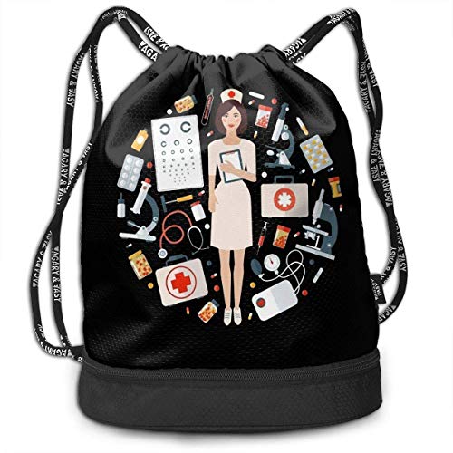 PmseK Mochila con Cordón,Bolsas de Gimnasia, Cartoon Nurse Pattern Multifunctional Bundle Backpack Shoulder Bag For Men and Women