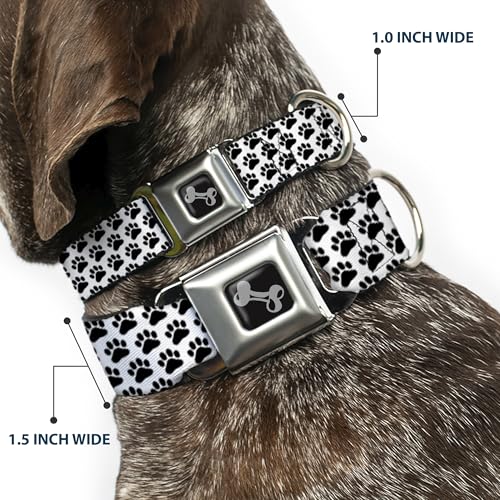 Collier de chien réglable contre les fuites taille M motif os blancs et pattes noires - 3