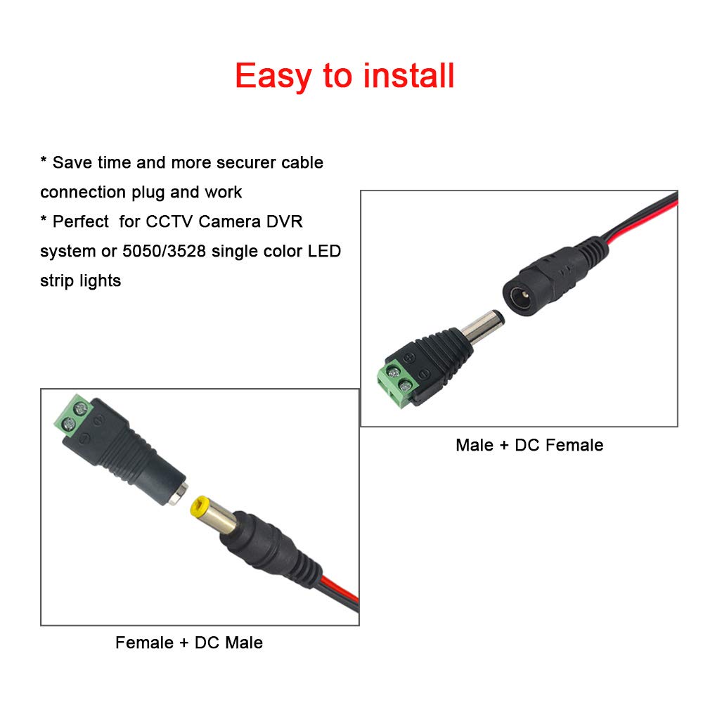 24 Pezzi Cavi DC Pigtail 5.5x2.1mm - Maschio E Femmina Per CCTV E LED | 25 Cm - Foto 9