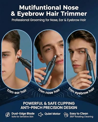 Image of AREYZIN Nose Hair Trimmer for Men,2026 Professional 3 in 1 Painless RechargeableEar and Nose Trimmer,IPX7 Waterproof Eyebrow Facial Hair Trimmer Body Grooming Kit Dual EdgeBlades