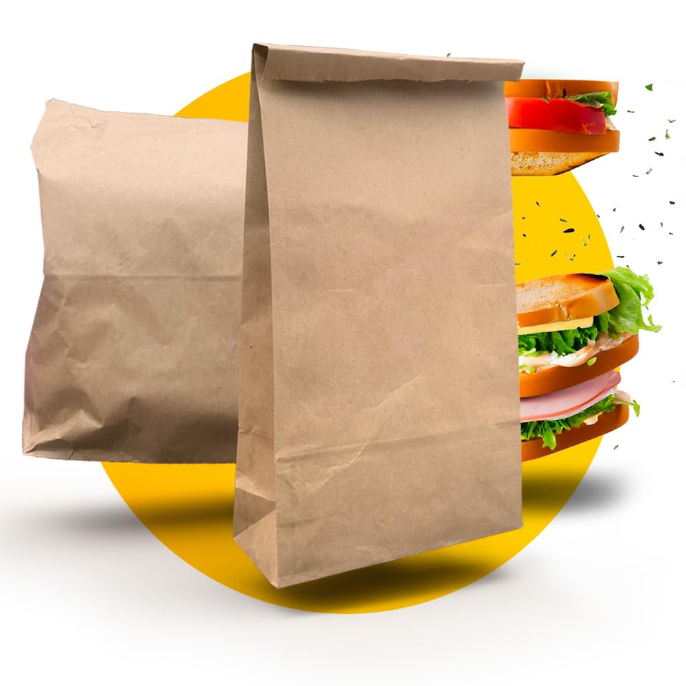 Simplelifeco Uk Brown 40 Extra Large Paper Lunch Bags | Block Bottom Paper Grab Bags For Take-Aways, Sandwiches And Groceries (25.5 X 14 X 42 Cm)