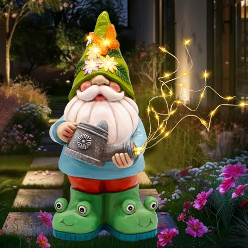 Solar Garden Gnome Statue, Outdoor Lights Decoration Gift for Women Mom Dad