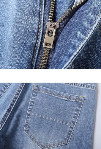 Hndudnff Men Thin Jeans Zipper Straight Soft Denim Tapered Trousers with Pockets Business Pants4