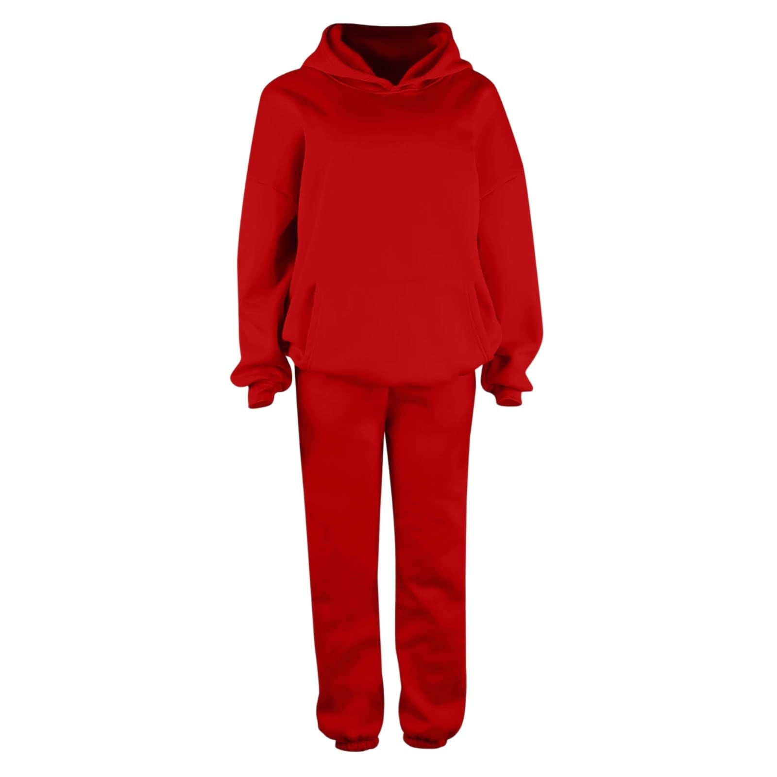 Completo da jogging da donna, morbido, a maniche lunghe, con cappuccio e pantaloni, casual, pullover top, per yoga, salotti, abbigliamento sportivo