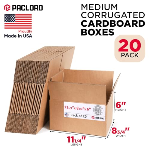 Image of Medium Cardboard Boxes 11 1 /4 inchL x 8 3 /4 inchW x 6 inchH (Pack of 20) - USA-Made Packing Boxes for Moving, Shipping, or Storage - USPS, UPS, FedEx Approved - Professional Packing Supplies for Moving