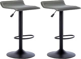 Vogue Furniture Direct Adjustable Bar Stools Set of 2, Modern Swivel PU Leather Airlift Barstools, Backless Kitchen Counter Height Bar Chair for Dining Room (Grey, Black Base)
