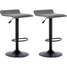 Vogue Furniture Direct Adjustable Bar Stools Set of 2, Modern Swivel PU Leather Airlift Barstools, Backless Kitchen Counter Height Bar Chair for Dining Room Grey, Black Base