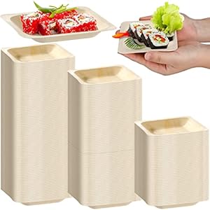 300 Pcs Disposable Square Palm Bowls Palm Leaf Bowls Bamboo Disposable Plates Square Wood Plates for Birthday Party, Wedding Events, Appetizer, Dessert, Catering and Home Use (3.94×3.94×0.6 Inch)
