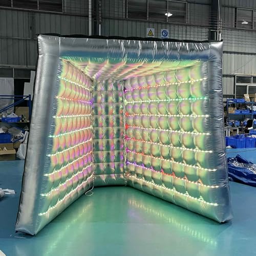 SAYOK Inflatable Photo Booth Enclosure LED Inflatable Photo Booth Backdrop Inflatable Silver Wall for Glow Party/Wedding/Event/Show
