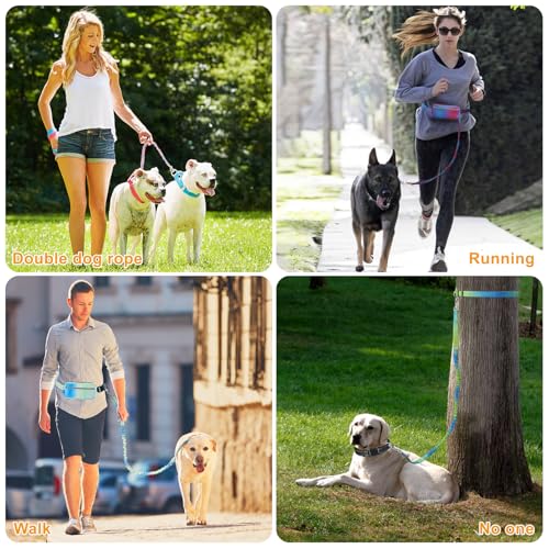 Joggingleine Hunde mit Bauchgurt Laufgürtel Hundleine für Große und Mittelgroße Hunde Verstellbare Führleine Hundeleine mit Reflektierenden Streifen Grün