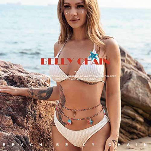 Bodiy Beads Waist Chain Seashells Layered Beaded Belly Body Chains Bikini Starfish Body Jewelry Beach Waist Accessory For Women And Girls (Red) #TOP6