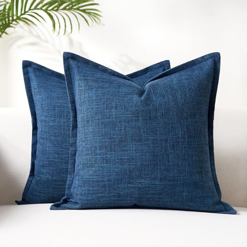 LRartdeco Housse de Coussin 40x40 Lot de 2 Housse De Canapé Decoration Coussins Canapé Maison Bleu Salon Canape Decoratif Lin pour Chambre à Coucher Deco...