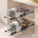 Magheo 2 Pack Pull Out Pots and Pans Organizer Under Cabinet, 22" Deep Expandable Pot Lid Organizer and Storage with 10 Adjustable Dividers Adhesive Pot and Pan Holder Rack with Handle Bracket(Black)