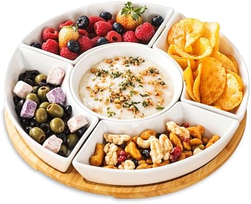 Ceramic Serving Tray Platters Lazy Susan, Rotating Divided Serving Set 6 Removable Compartment 11 Appetizer Relish Dish Snack Bowl Set Party Kitchen F - View #4