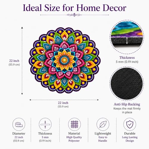 Image of 3D Rangoli | Mandala Art | Floral Door Mat | Water Absorbent, Anti-Skid, Machine Washable Floor Mat | Soft Microfiber Carpet for Home, Living Room & Bedroom | Premium Mat (Mandala Art, Round)