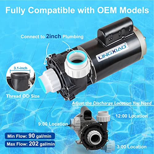 Image of WUA400-II SPA Pump, 4HP Hot Tub Pumps, 2 Speed LX SPA Pump Motor 220-240V, 2 inch Port, 56 Frame, No Base for Jacuzzi Pumps - Mode: 56WUA400-II(NF)