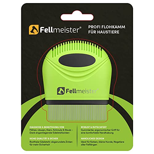 Fellmeister® Peine y peine facial para perros y gatos, para desenredar el pelo, púas finas, cepillo para perros y gatos, adecuado para pelo medio y largo (peine para pulgas (S))