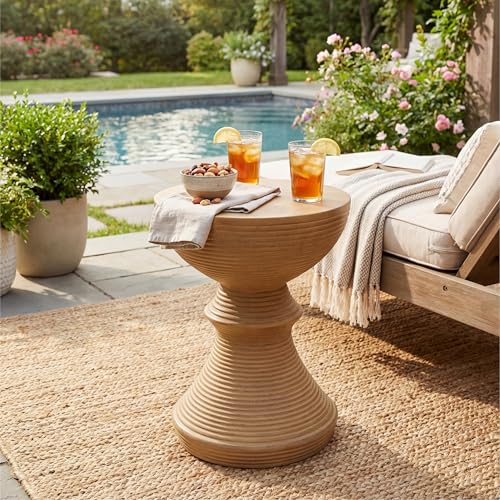 GAOQILAIL 16" Concrete Outdoor Side Tables for Patio, Ribbed Natural