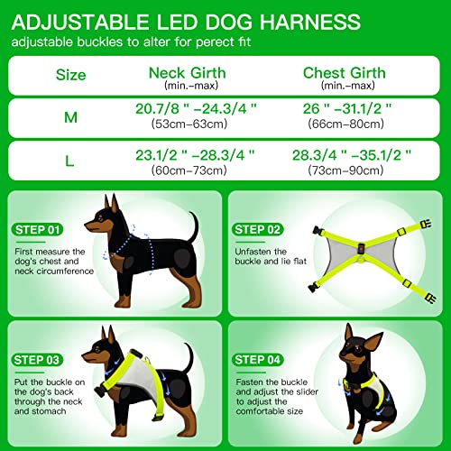ChalkLit LED Hundegeschirr, Leuchtendes Wiederaufladbares Beleuchtetes Reflektierendes Hundegeschirr Leuchtet Im Dunkeln, LED Hunde-Sicherheitswestenlichter für Nachtspaziergänge (Grün, L)
