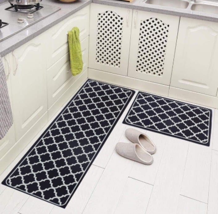Image of HomeCloud Rubber Rectangular Kitchen Mats For Floor Set Of 2 Pcs | Non-Skid, Soft Absorbent Rugs For Kitchen, Laundry, And Hallway | 120X40Cm, 40X60Cm| 4Mm Thickness (Trap Black)
