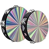 EASTROCK Radiant Tambourine Hand Held Drum 8/10 Inch Double Row Jingles Reflective Tambourine Musical Instrument（ 2Packs)