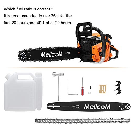 MELLCOM 62CC 2-Cycle Gas Powered Chainsaw, 20-Inch 2 Stroke Handed Petrol Chain Saw for Farm, Garden and Ranch,Cutting Trees, Wood