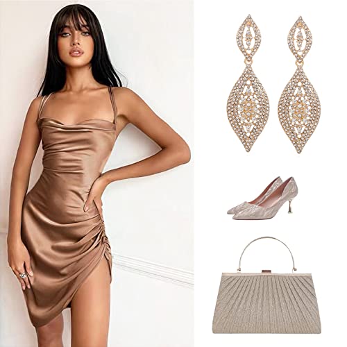 Fashion Rhinestone Crystal Wedding Earrings for Women Bridal Bridesmaid Long Leaf Chandelier Teardrop Dangle Earrings Jewelry4