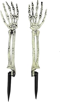 Halloween Realistic Skeleton Stakes Zombie Ghost Arm Stake Severed Plastic Skeleton Hands Yard Signs for Lawn Stakes Garden Halloween Props Decoration 2 Pcs White&Black
