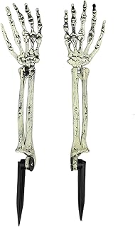 Halloween Realistic Skeleton Stakes Zombie Ghost Arm Stake Severed Plastic Skeleton Hands Yard Signs for Lawn Stakes Garden Halloween Props Decoration (2 Pcs White&Black)